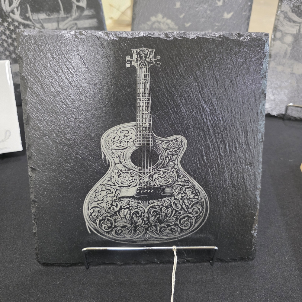 Ornate Acoustic Guitar Slate Art - Black & White 10 X 10